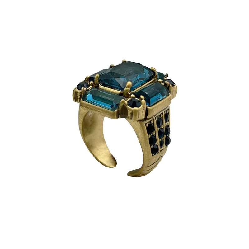 Vintage French Fashion Blue Glass Trendy Versatile Ring - Ring