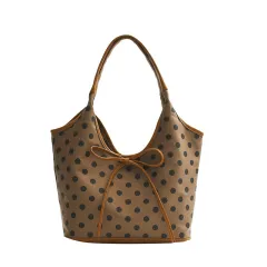 Hand-carrying Retro Casual Tote Bag Fashion Polka Dot Underarm Bag Large Capacity - Khaki - View 1