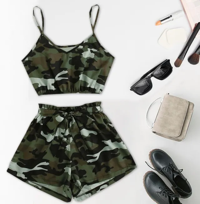 Camouflage Stitching European And American Sexy High Waist Two piece Suit Camouflage M - Shop at LoveMi