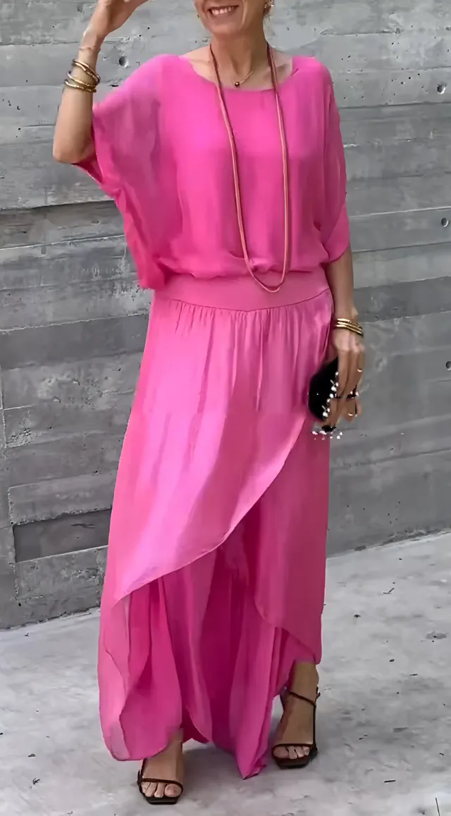 Top Split Wide Leg Pants Chiffon Casual Suit Glittering Powder 4Xl - Shop at LoveMi