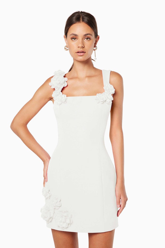 Flower Spaghetti Strap Sleeveless Backless A Line Dress White - Shop at LoveMi