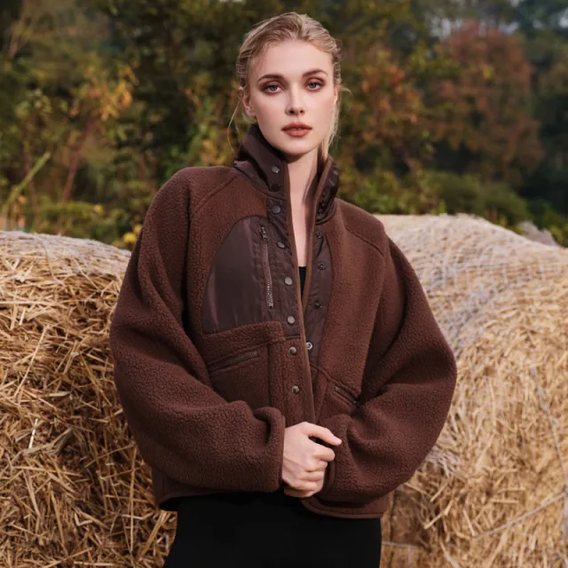 Women's Pink Polar Fleece Sports And Leisure Sweater Jacket Top Roasted Deep Coffee - Shop at LoveMi
