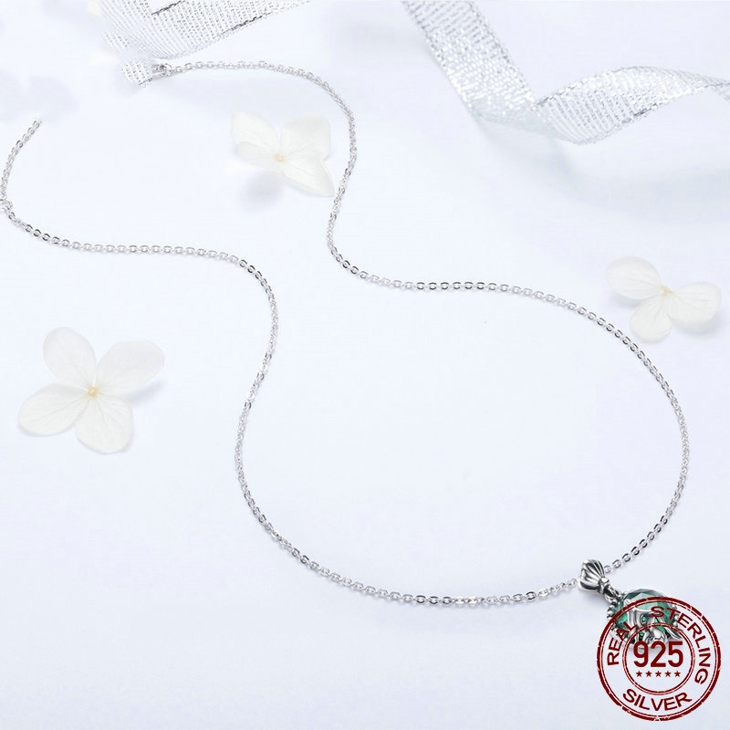 S925 Sterling Silver Inlaid Round Glass Necklace