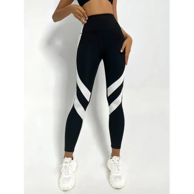 Women's Minimalist And Versatile Patchwork High Waisted Yoga Pants Black And White - Shop at LoveMi