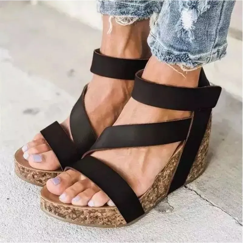 Summer Velcro Wedge Women's Cool High Heels - Black