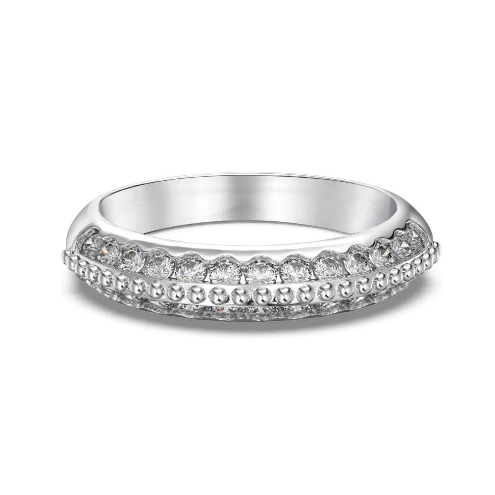 Sterling Silver Ring Women's Double Layer Gang Drill Exquisite Design - Platinum
