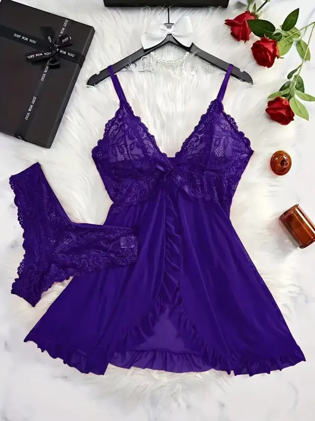 V neck Lace Camisole Multi color Set Sexy Lingerie Purple - Shop at LoveMi