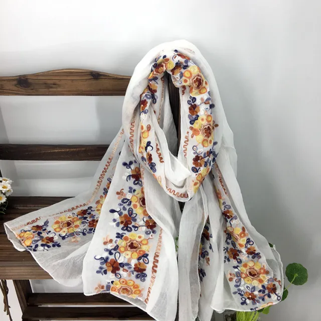 Embroidered Cotton And Linen Scarf Shawl 5Style - Shop at LoveMi