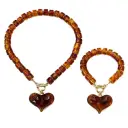 Retro Amber Heart Pendant Necklace And Bracelet Set view 2