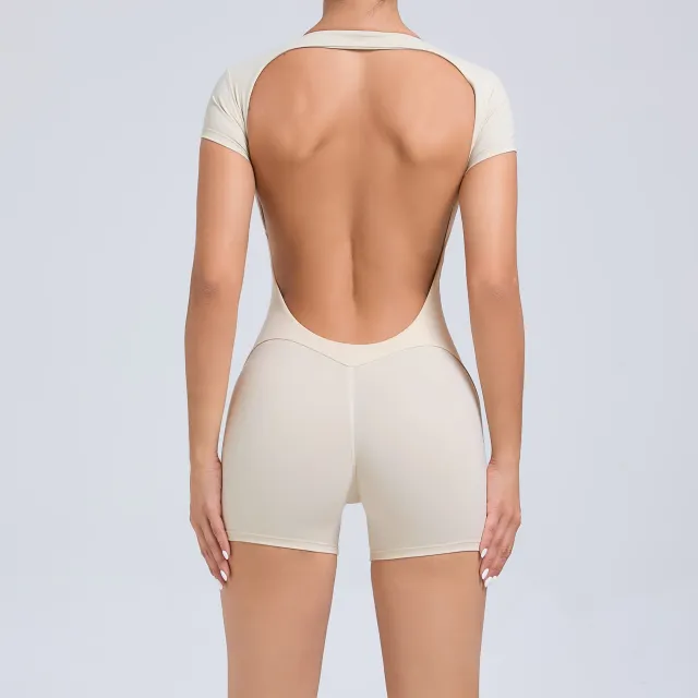 Backless Tight Dance Sports Yoga Jumpsuit Beige - Shop at LoveMi