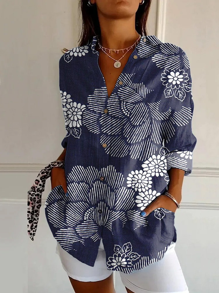 Womens Floral Pattern 3D Printed Long-Sleeve Shirt