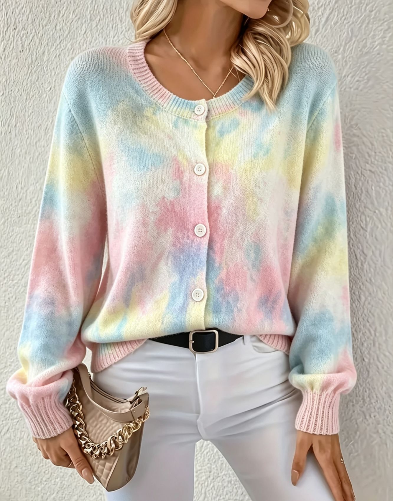 Round-neck Long-sleeve Knitted Cardigan Top