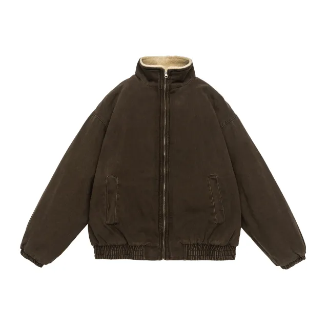 New Solid Color Lamb Wool Lining Winter Cotton Dress Men Brown - Shop at LoveMi