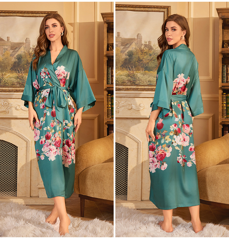 Pajamas Nightgown Shadow Red Satin Luxury Lace-up Morning Gowns Bathrobe