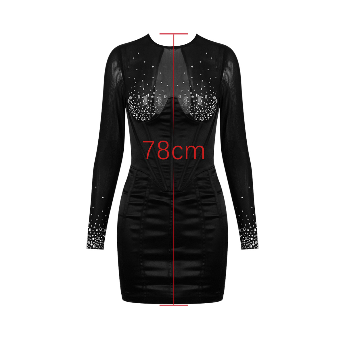 Women's Hot Rhinestone Fishbone Hot Girl Skinny Hip Skirt Black Dress