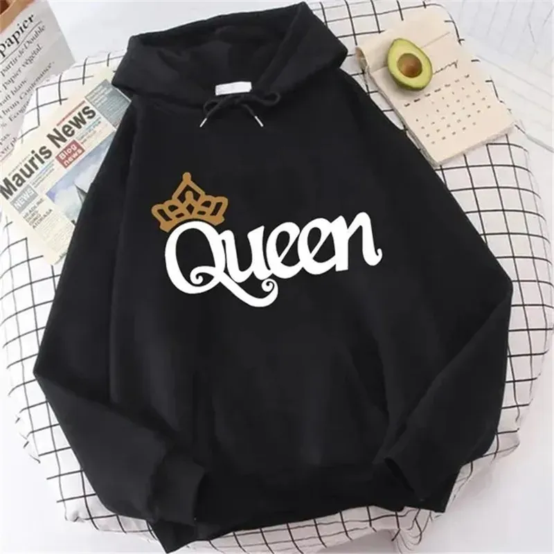QUEEN Print Hoodies Fleece Hooded Sweatshir - Blackbai