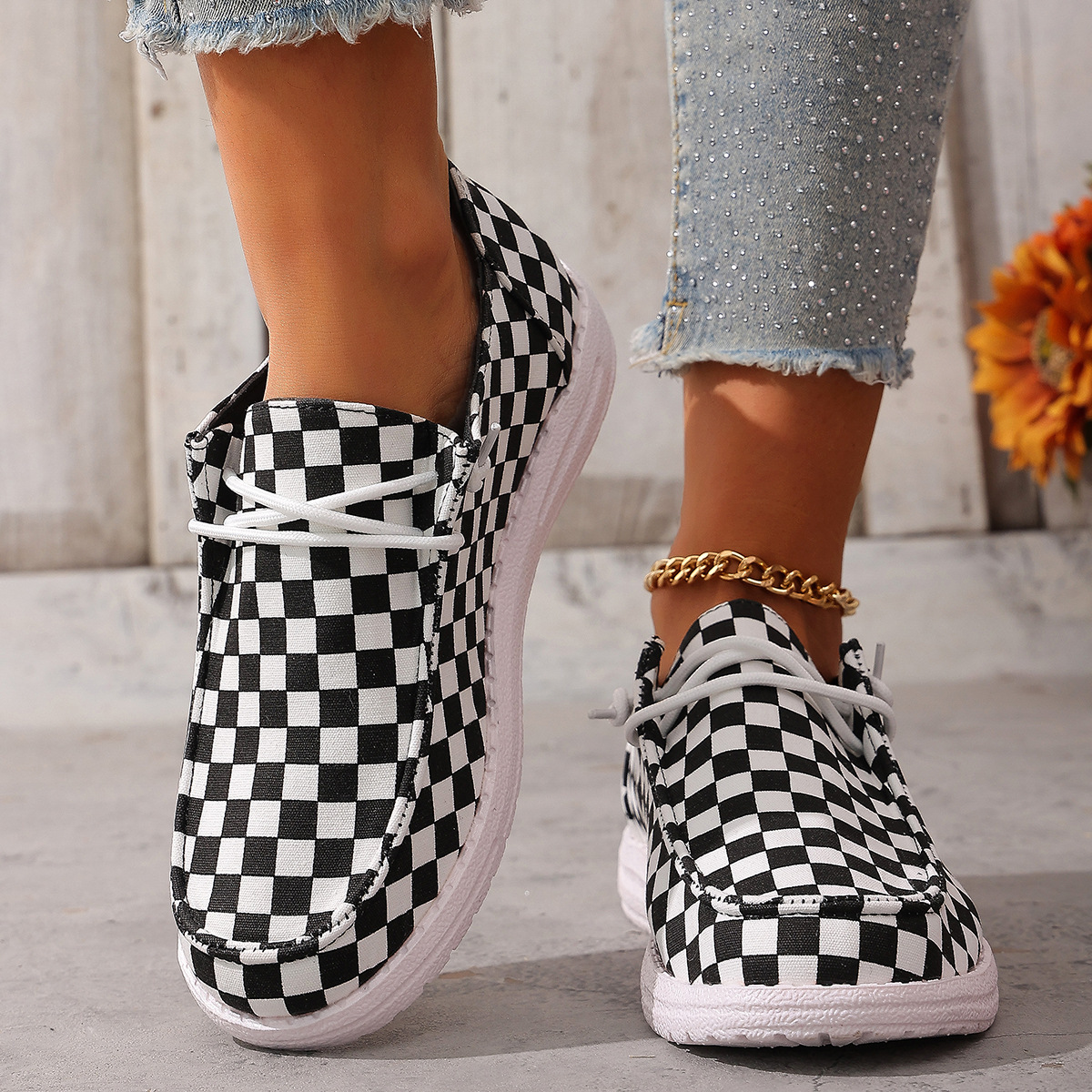 Canvas Plaid Low-Top Flats, picture 2 of 4