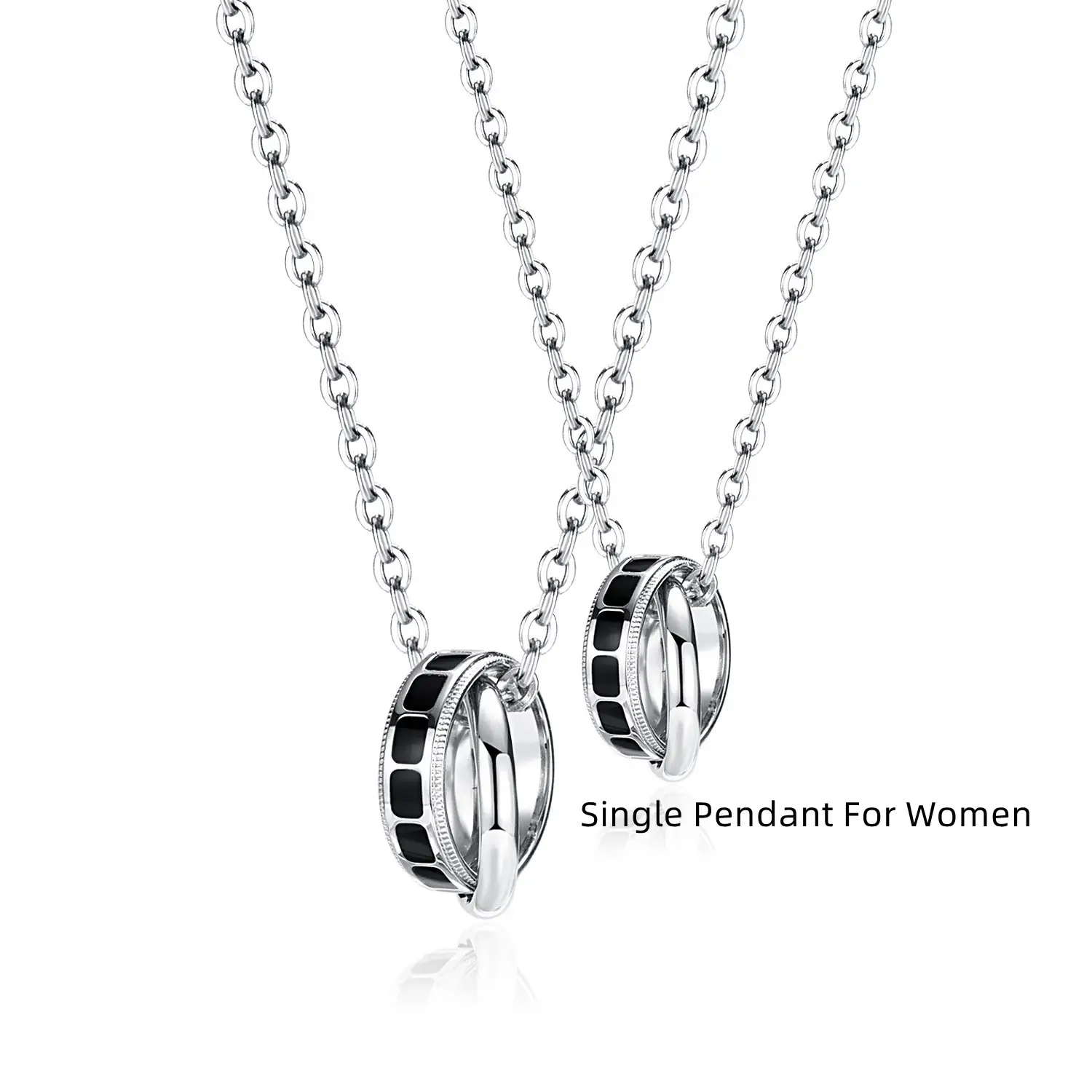 Stainless Steel Double Ring Pendant Necklace