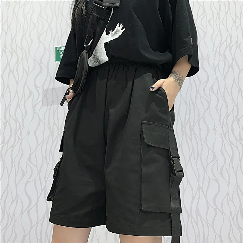 Cross border Factory Solid Color Wide leg Pants Loose Wide leg Half Pants Workwear Shorts Women's Clothing Black - Shop at LoveMi