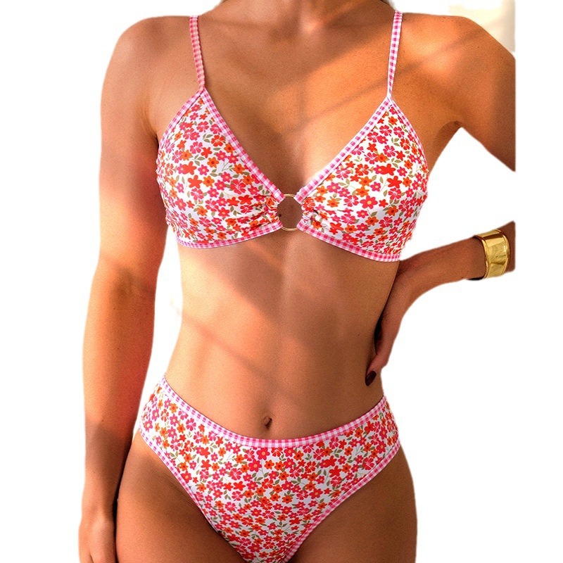 Sexy Floral-print Triangle-bra Bikini Swimsuit