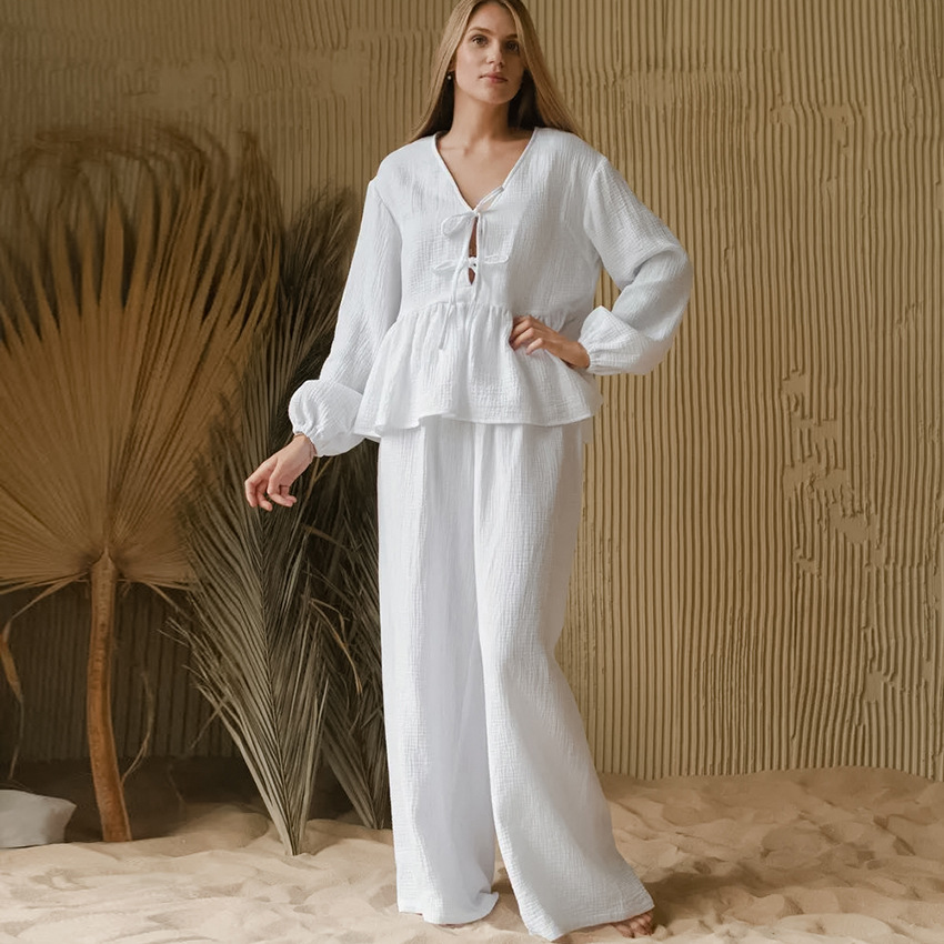 Pure Cotton Breathable Loose-fitting Long-sleeve Pants For Loungewear