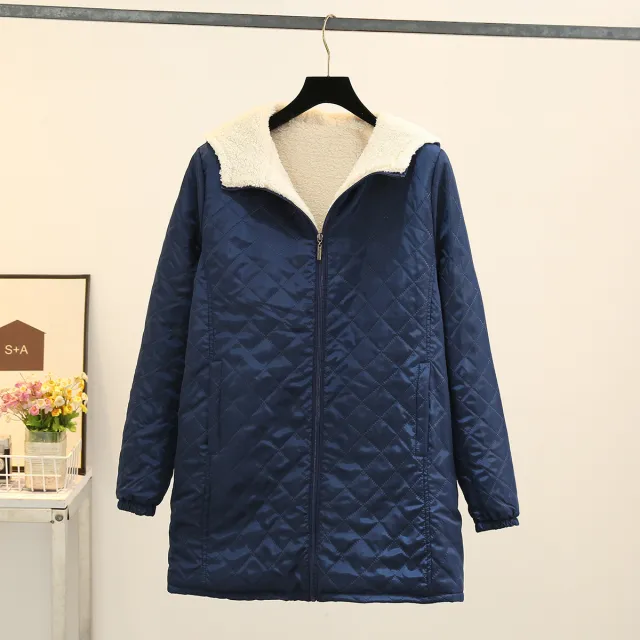Winter Korean Style Thin Hood Long Sleeve Cotton Clothes Coat For Women Navy Blue - Shop at LoveMi