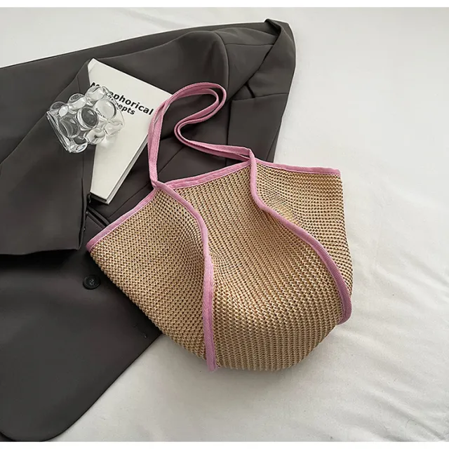 Handbag All match One shoulder Straw Woven Pink - Shop at LoveMi