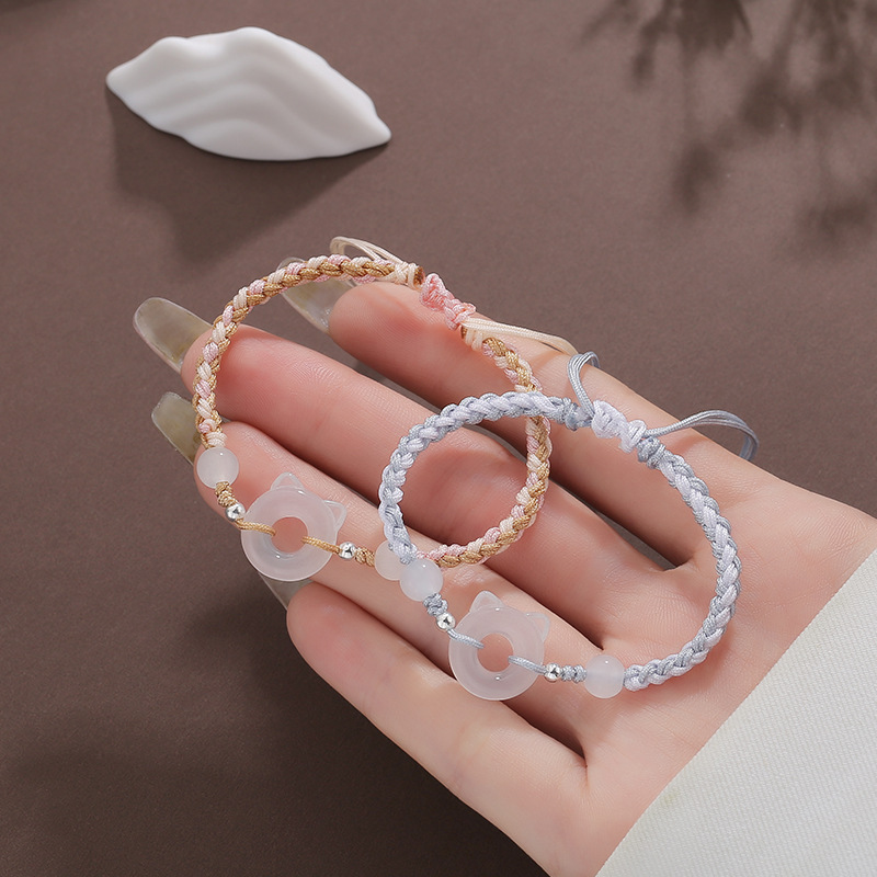 Resin Cat Peace Buckle Woven Hand Strap Simple