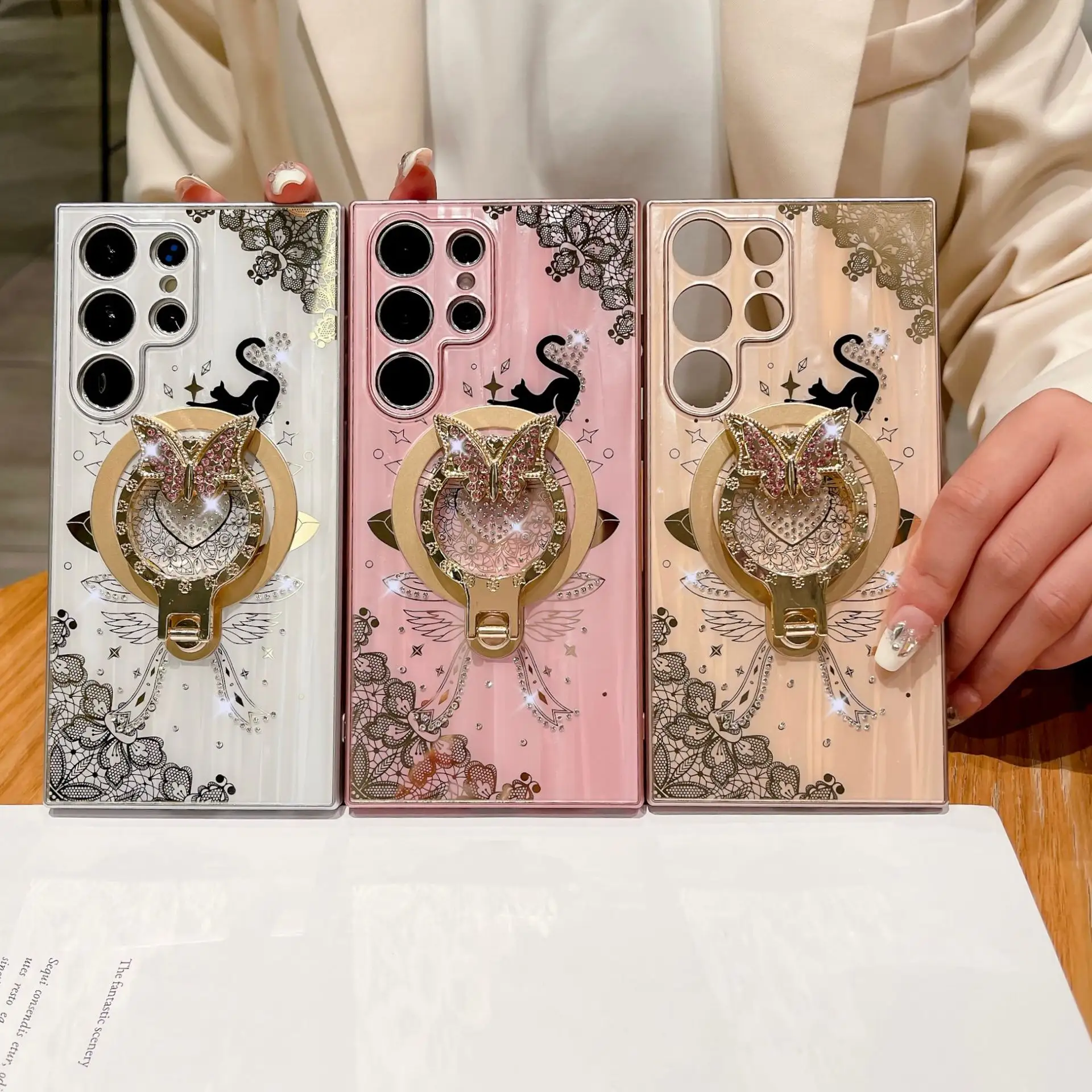 Minimally Designed Diamond Encrusted Butterfly Stand Phone