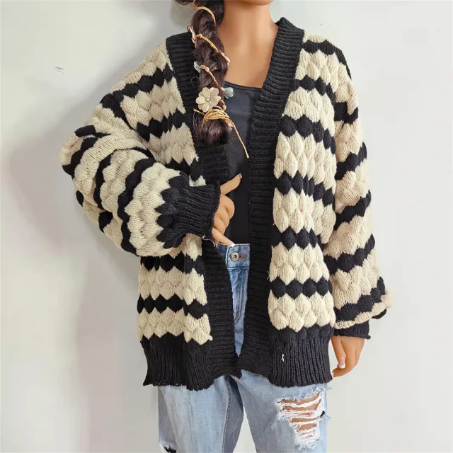 Women's Clothing Warm Cardigan Sweater M650 Stripes L - Shop at LoveMi