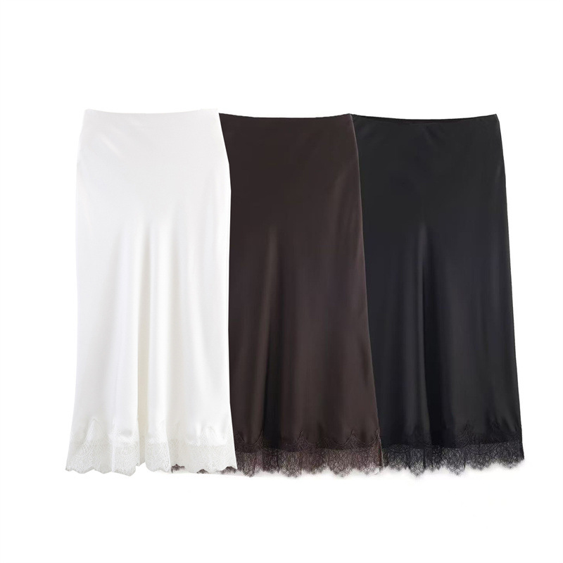 Womens Lace-trimmed Silk-matte Midi Skirt