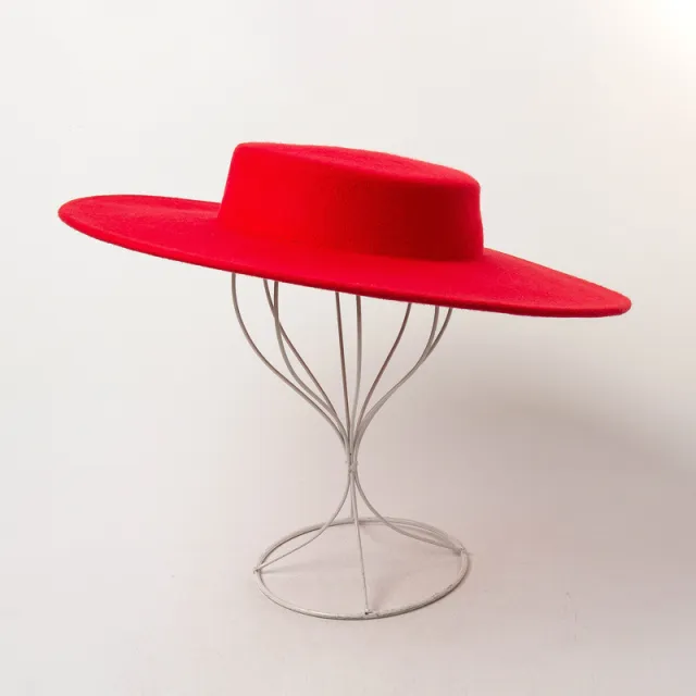 Retro Light Flat Top Big Brim Woolen Bowler Hat Red - Shop at LoveMi