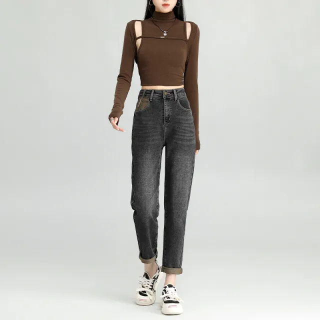 Fashionable High Waist Daddy Jeans For Women Black And Gray - Shop at LoveMi