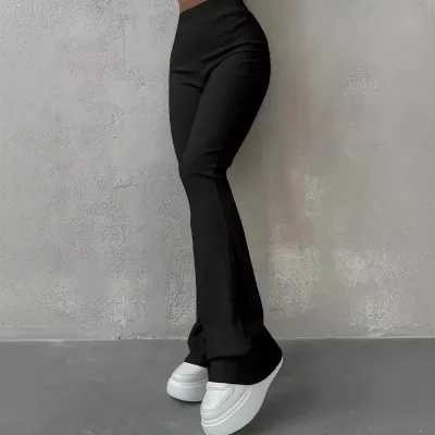 Casual Rib Simple Slim Fit Leggings Solid Color High Waist Fashion Trousers