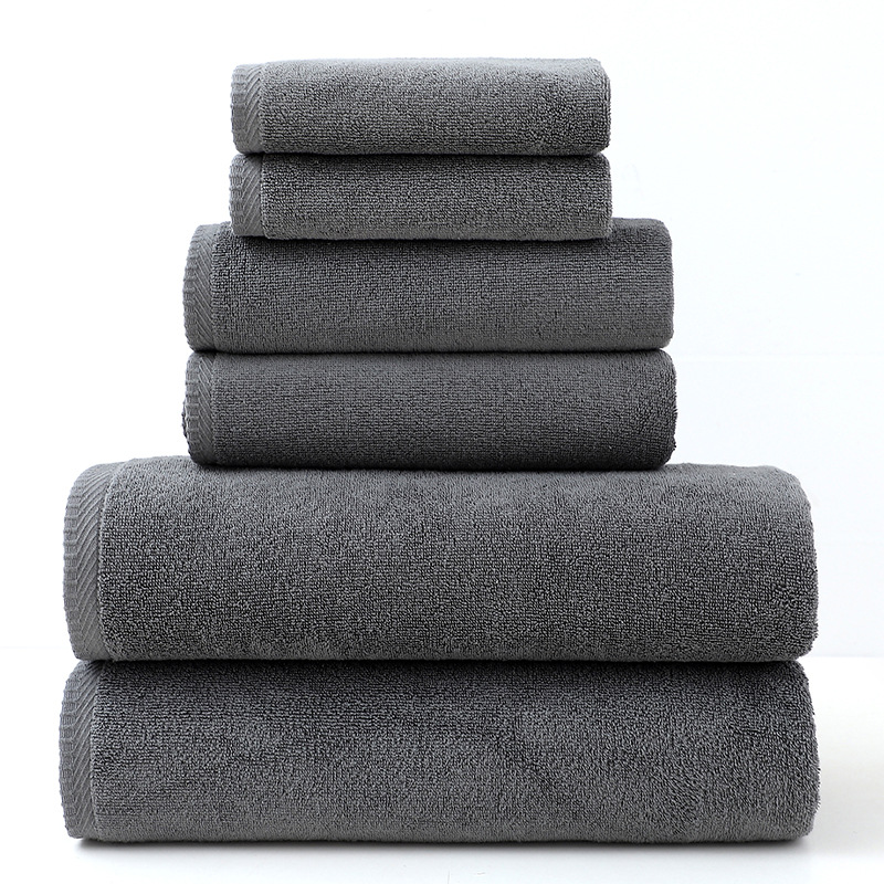 Solid Color Simple Towels 6-piece Cotton Suit