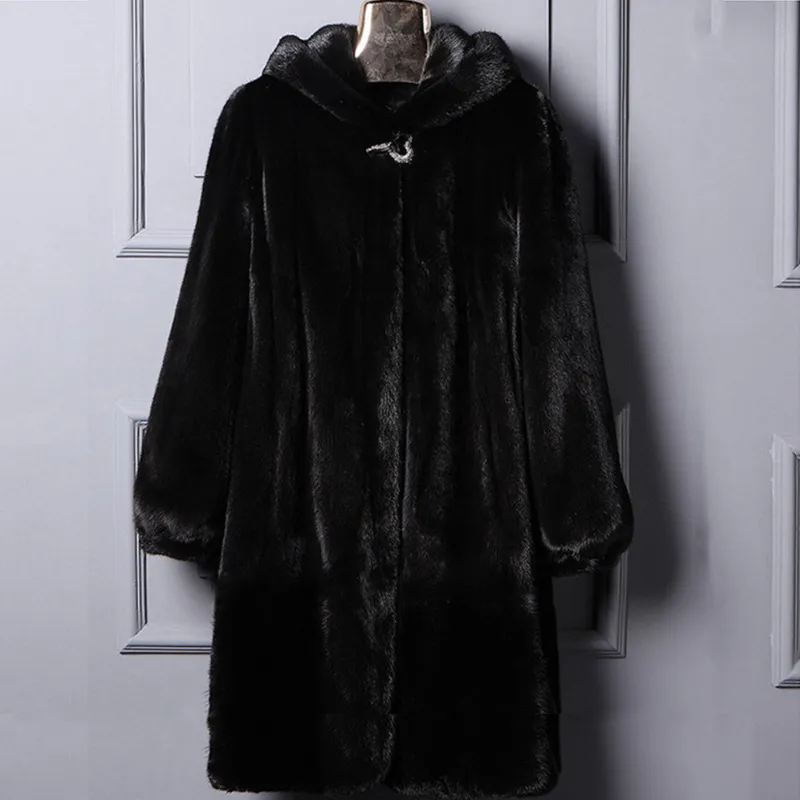 Autumn And Winter New Fur Hooded Casual Coat - Black