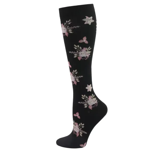 Sports Pressure Spring Flower Elastic Stockings Black Background Chrysanthemum - Shop at LoveMi