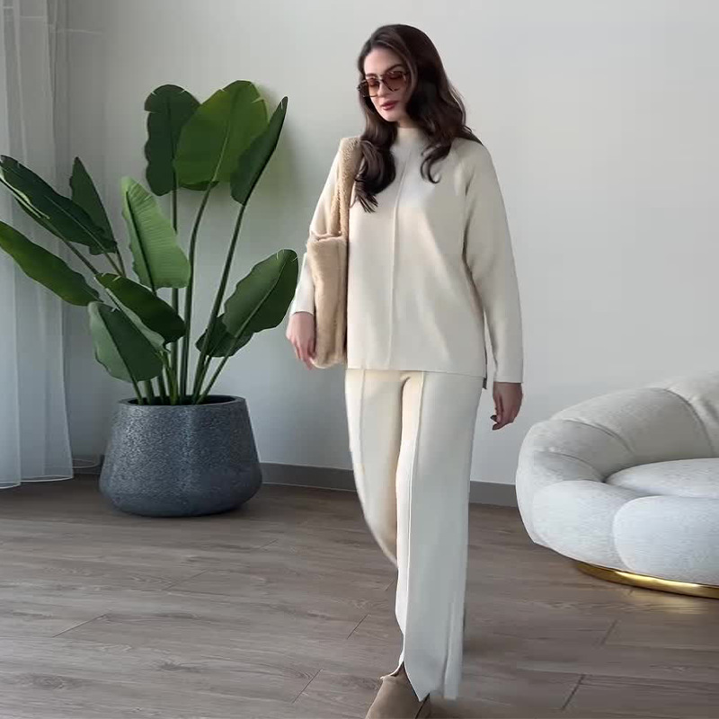 Clothing Pure Color All-matching Knitted Two-piece