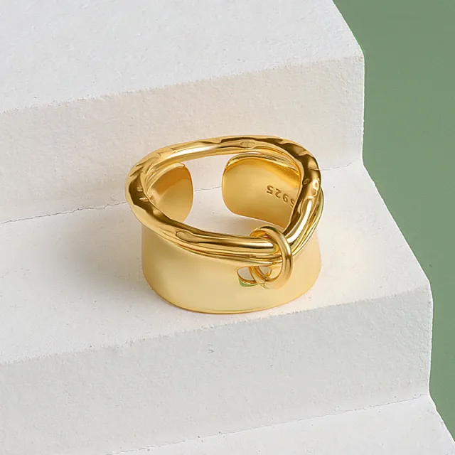 Irregular Glossy Ring Dual Layer Open end Ring Yellow Gold - Shop at LoveMi