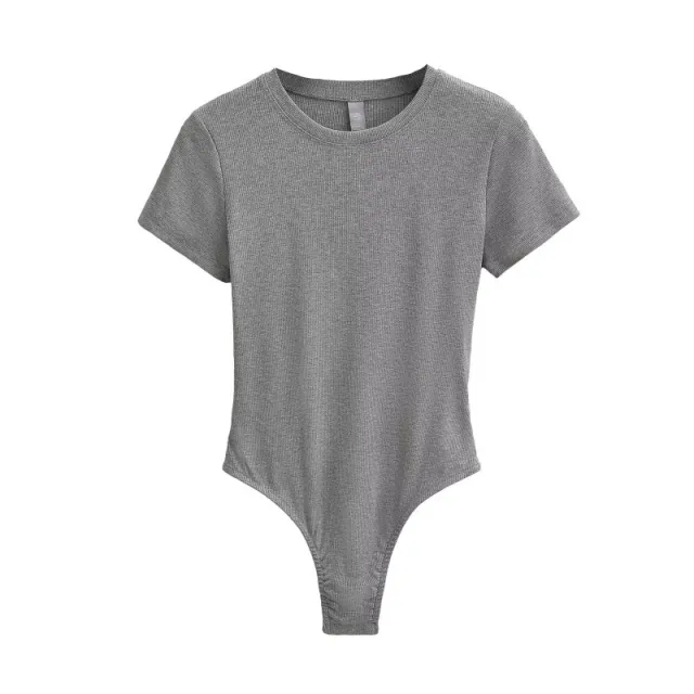 Neck Short Sleeve Rompers Slim Fit Slimming T shirt Top Light Gray - Shop at LoveMi