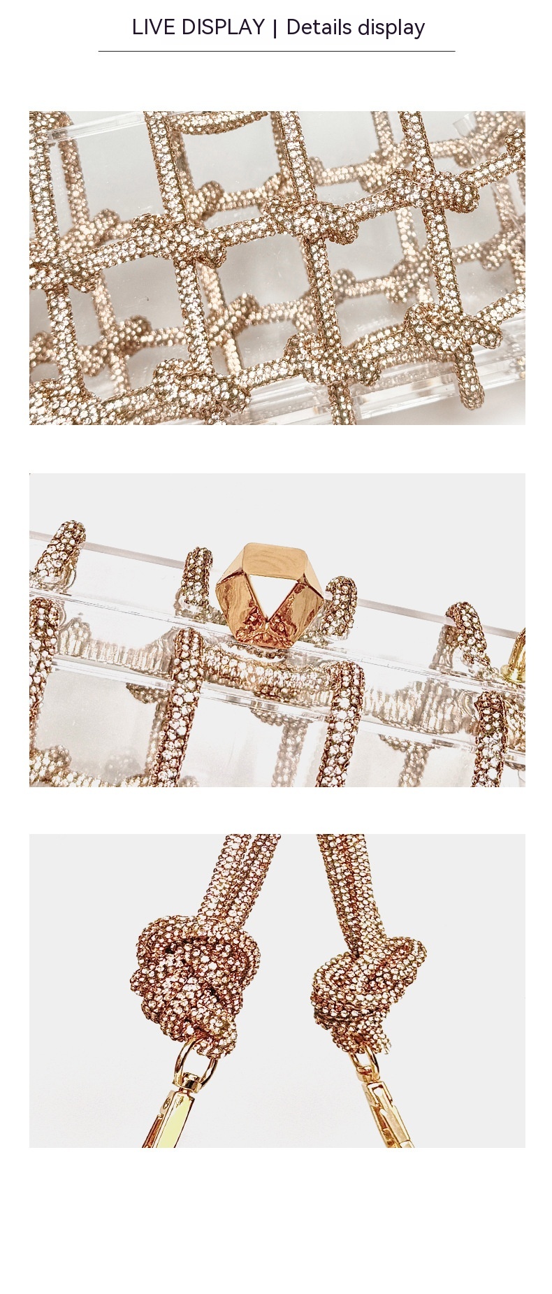 French Sweet Shiny Rhinestone Banquet Small Square Bag — foto 28