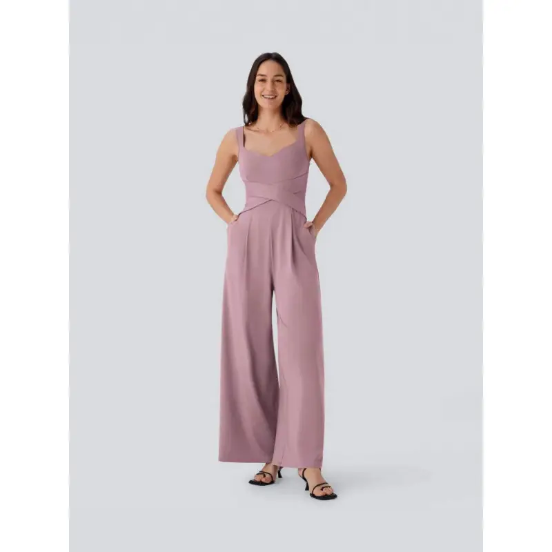 Womens Sleeveless Figure-flattering Wide-leg Jumpsuit