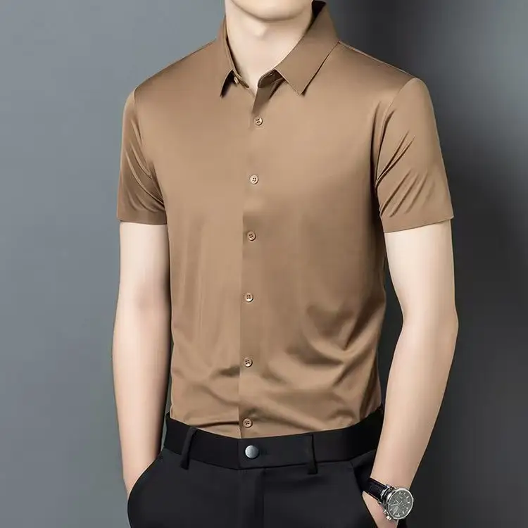 Men's Solid Color Button Short-sleeved Shirt Top