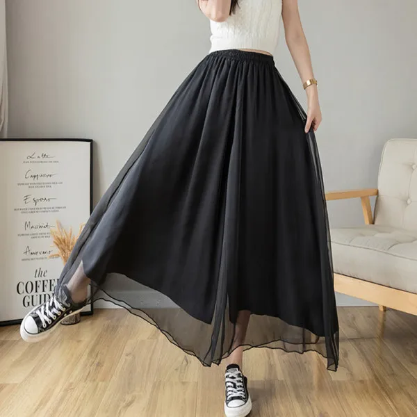 Temperament Plus Size Mercerized Chiffon Lining Wide leg Skort Black - Shop at LoveMi