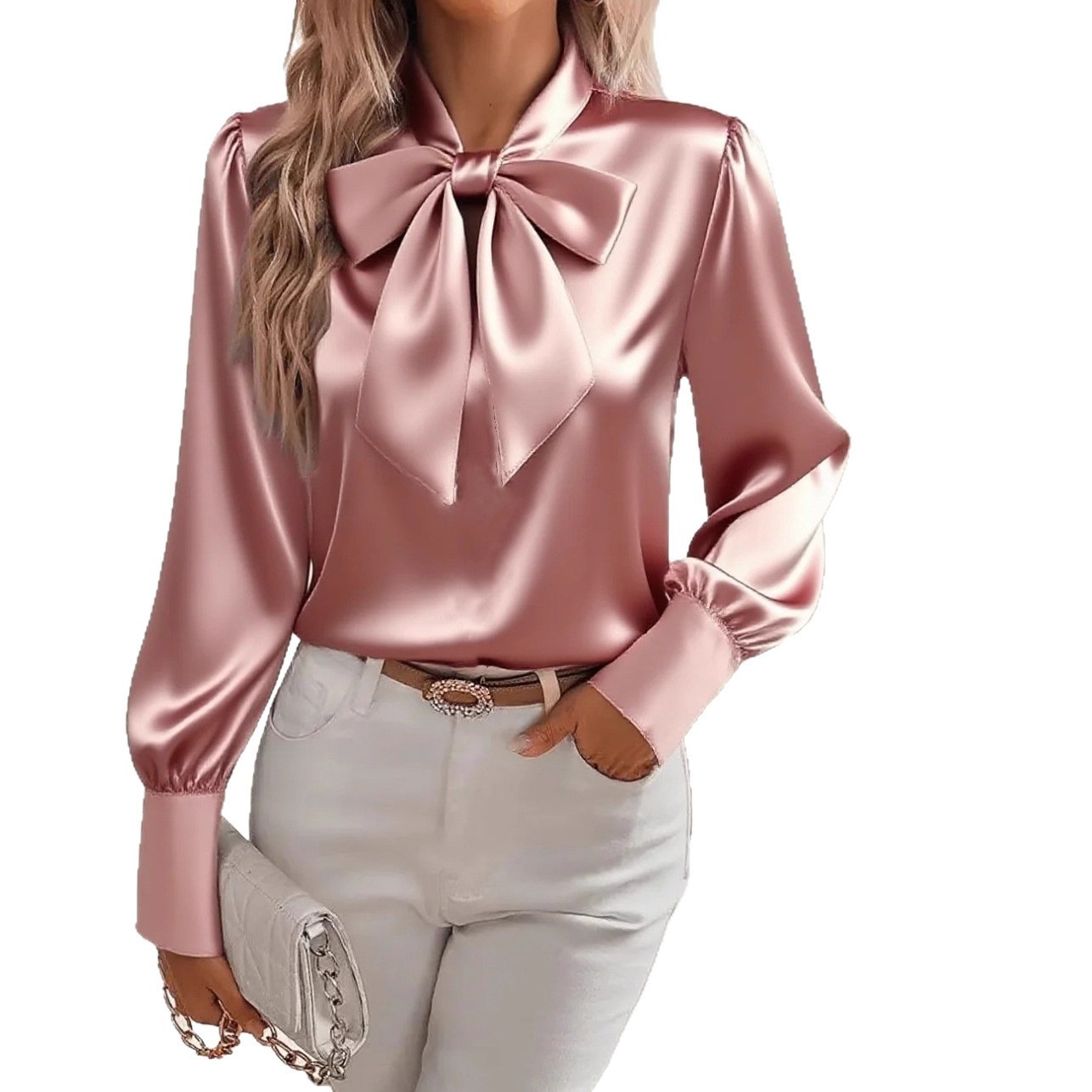 Bow-tie Blouse Fashion Commuting Lace-up Pullover Long-sleeved Top Women's Clothing - Image 7