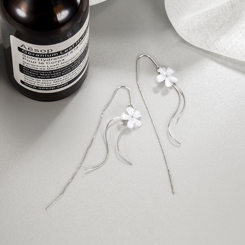 White Peach Flower Earrings Women's Long