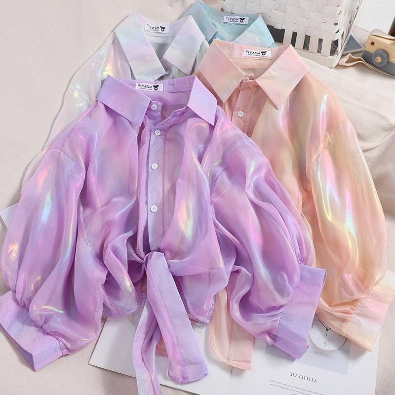 Fashionable Glossy Purple Cardigan Sun-protective Garment