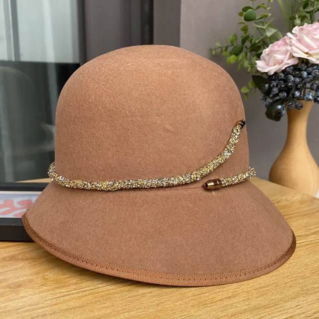 Simple Belt Decoration Bucket Female Autumn And Winter Fashion All matching Wool Top Hat Camel - Shop at LoveMi