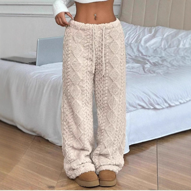 Women's Solid Color Front Tie Warm Casual Pants