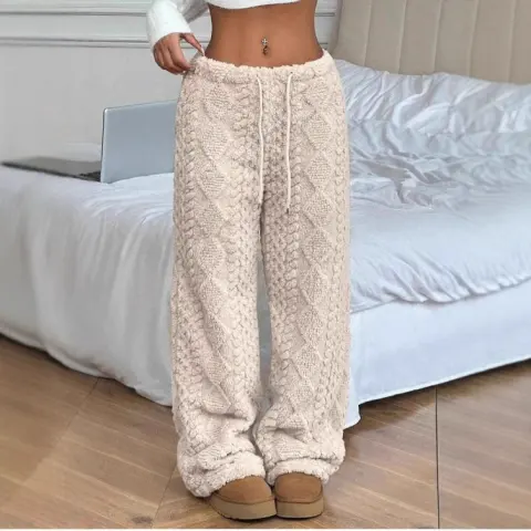 Women's Solid Color Front Tie Warm Casual Pants